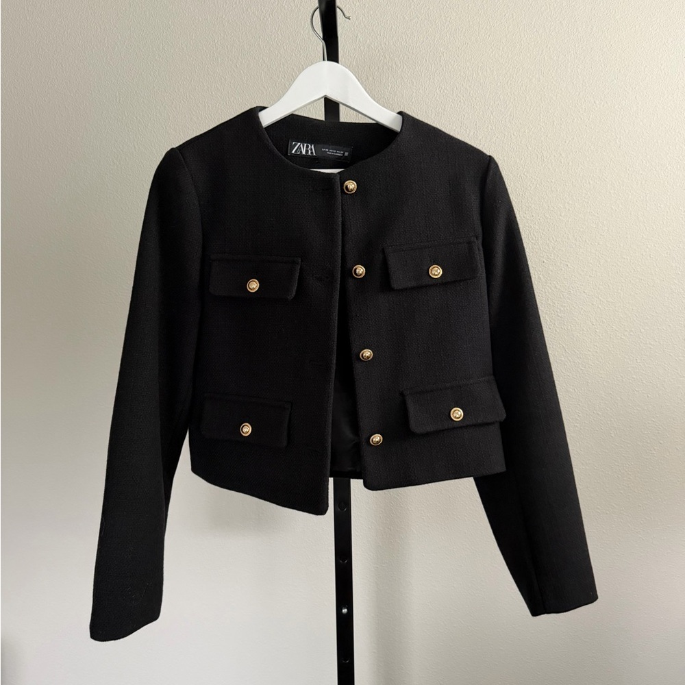 Zara Black Blazer with Gold Accents